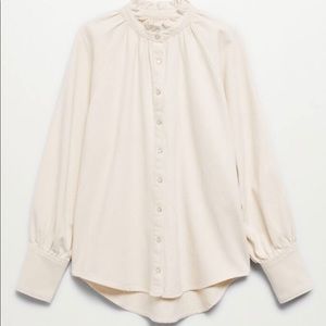 Mango Puff-Sleeved White/Cream Denim Blouse